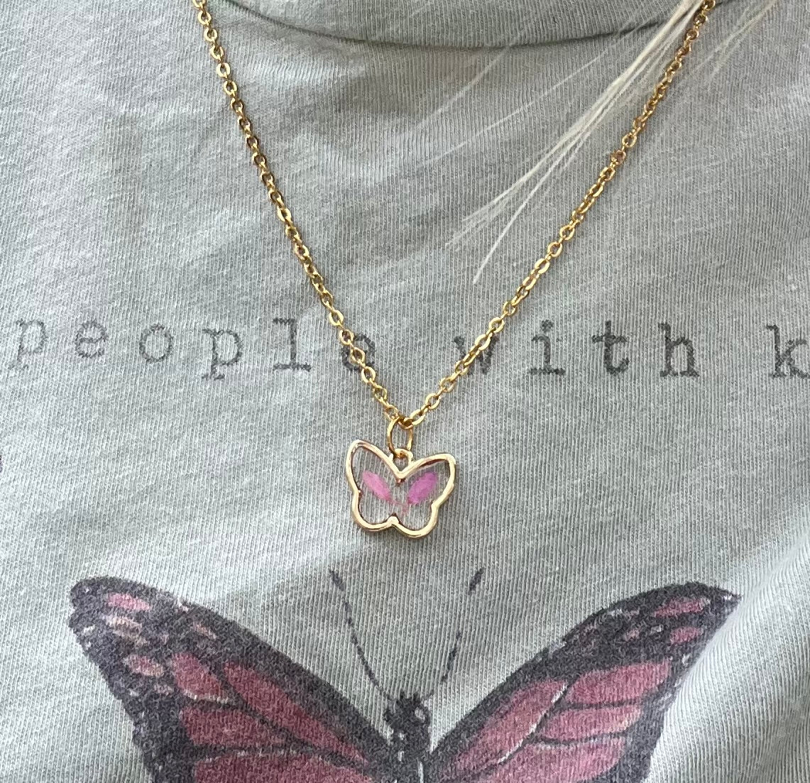 Pink Petal Butterfly Necklace