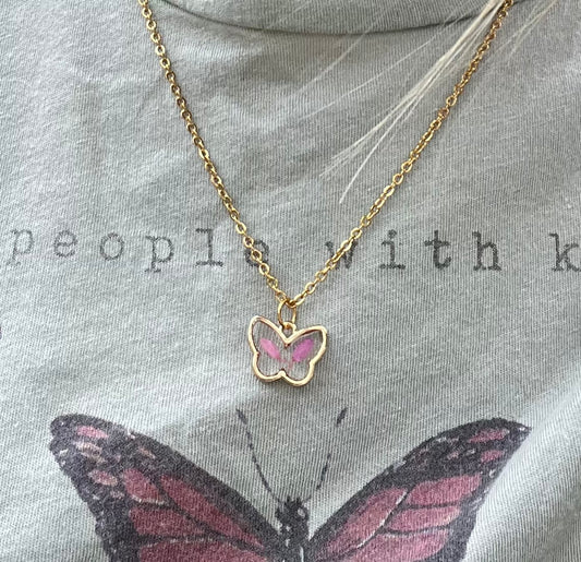 Pink Petal Butterfly Necklace