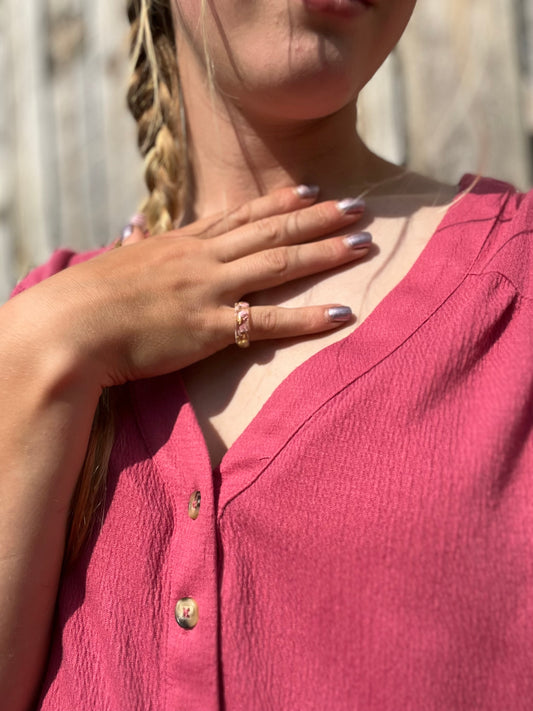 Pink & Gold Flake Ring Size 5