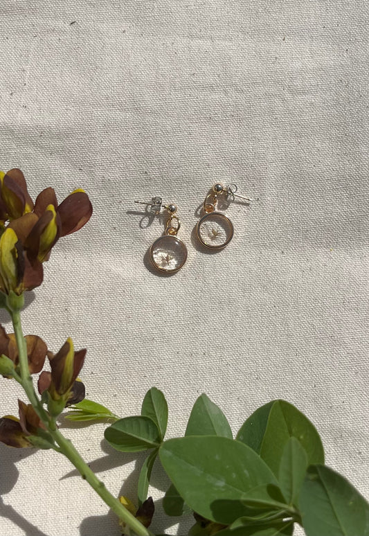 Mini White Tiarella Flower Earrings
