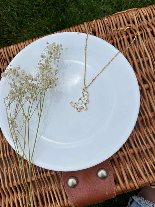 White Flower Dinosaur Necklace